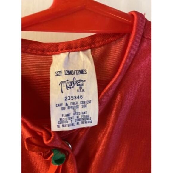 Vintage Moon Beam Baby Girl 12 M One-Piece Red Nylon Sleeper Lace Ruffles Usa - Picture 2 of 5